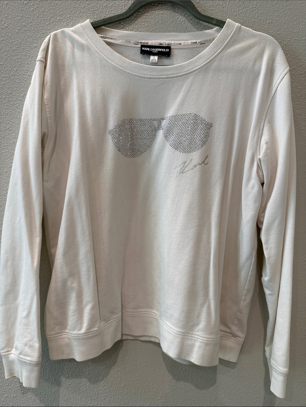 Karl Lagerfeld Cream Rhinestone Sunglasses Sweatshirt